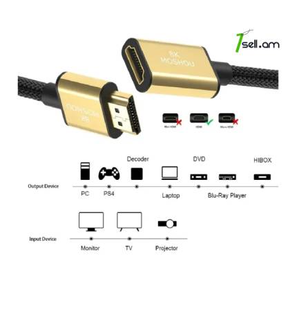 8k Moshou HDMI-удлинитель 3m Gold 8K-60Hz, 4K-120Hz Premium кабель cable Папа-мама պապա-մամա