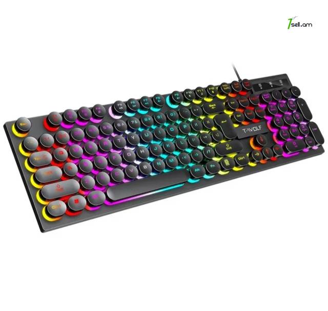 Խաղային RGB ստեղնաշար Клавиатура механическая игровая T-Wolf PlayFun pc keyboard USB