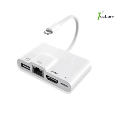 Թվային ընդունիչ Lightning դեպի HDMI SD TF USB 1080P Ethernet Цифровой адаптер разъем для зарядки adapter OTG