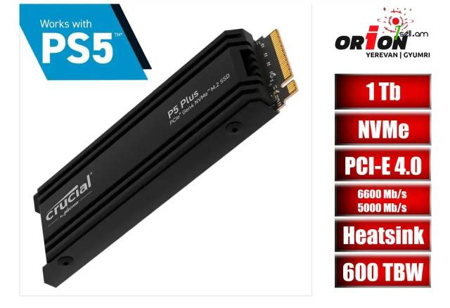 Նոր M.2 NVMe SSD 1 Tb Crucial P5 Plus with Heatsink [CT1000P5PSSD8] PCI-E 4.0 x4 / Երաշխիքով