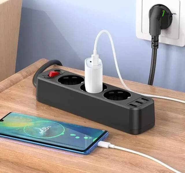 Сетевой фильтр удлинитель HOCO NS2 3USB + 3 BIT 4000WT 1,8metr * SMARTBOX *