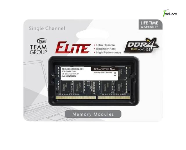 Լիովին նոր Օպերատիվ հիշողություն RAM TeamGroup DDR4 8Gb 3200MHz, SODIMM, PC4-25600
