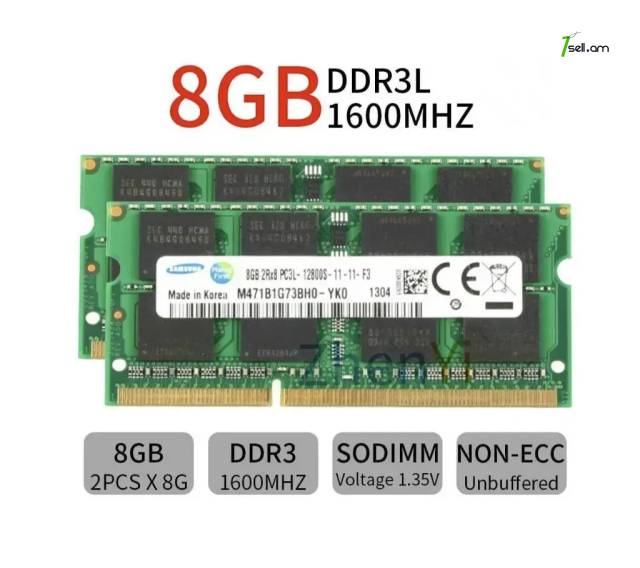 Լիովին նոր DDR3 Նոթբուքի օպերատիվ հիշողություն RAM Samsung DDR3L 8Gb 1600MHz PC12800 SO-DIMM