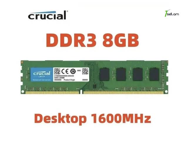 Լիովին նոր Օպերատիվ հիշողություն RAM Crucial 8Gb DDR3 1600MHz DIMM / PC12800