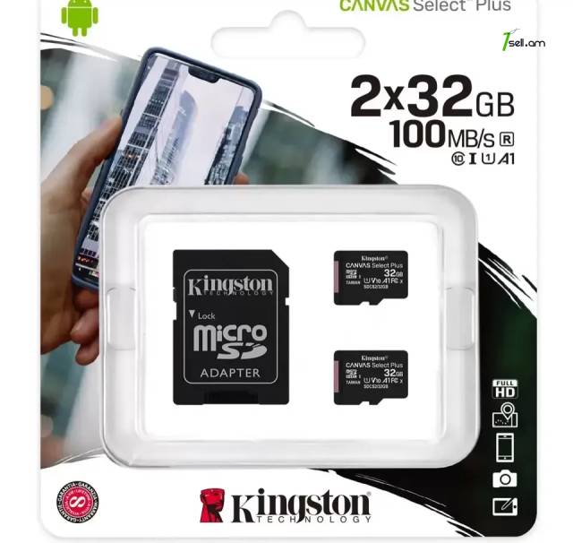 Карта памяти MicroSD Kingston 32GB Canvas Select Plus 2шт + адап (SDCS2/32GB-2P1A) * SMARTBOX *