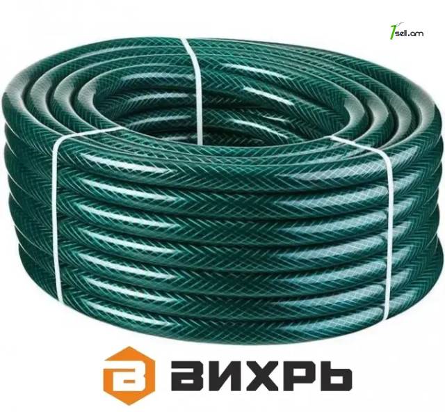 Армированный поливочный шланг Вихрь ПВХ, трёхслойный, 1/2", 25 м, зелёный 73/7/2/13
