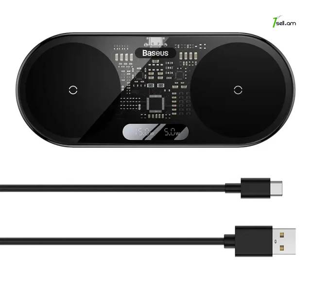 Беспроводное зарядное устройство Baseus Digital LED Display 2in1 Wireless Charger 20W * smartbox *