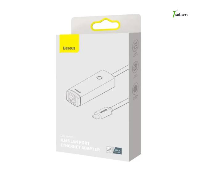 Адаптер Baseus Lite Series Ethernet Adapter Type-C - RJ45 LAN Port (100Mbps Aluminum Alloy) Серый * smartbox *