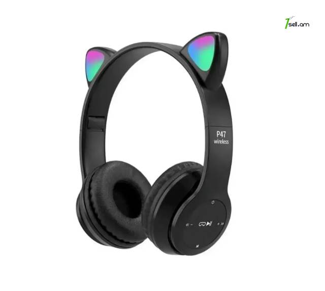 Беспроводные светящиеся Bluethooth наушники Cat ear headphones