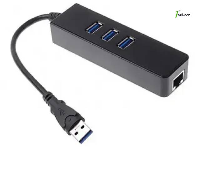 USB 3.0 3 Ports/Interface USB Hub Gigabit Ethernet Adapter RJ-45 10/100/1000Mbps