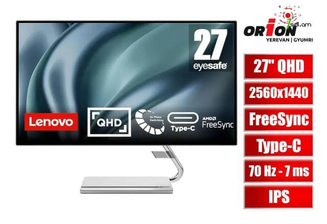 Frameless IPS LED Monitor 27 inch Lenovo Q27h-20 / մոնիտոր 27 դույմ 2K QHD