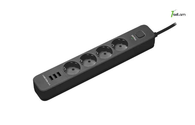 3x USB -ով Երկարացման լար удлинитель + 3x USB + 4 розеткам 2m сетевой фильтр POWER STREAM 2500W 10А