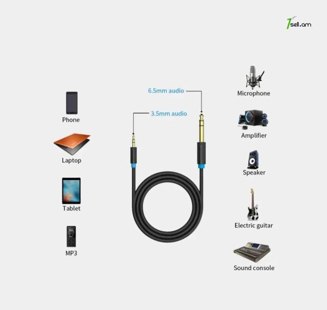 VENTION 3.5mm to 6.5mm լար audio cable male to male кабель 0,5м