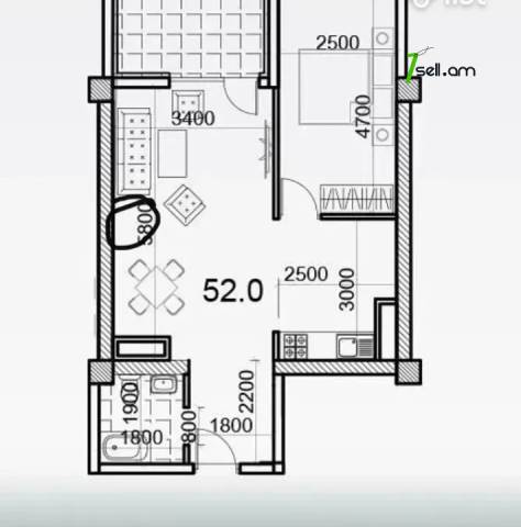 2 սենյականոց բնակարան նորակառույց շենքում Անաստաս Միկոյան փողոցում, 52 ք.մ., բարձր առաստաղներ