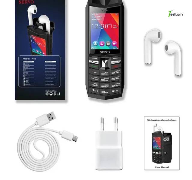 Оригинальный SERVO R26 2,4 "Мобильный телефон с TWS 5.0 Bluetooth для беспроводных наушников 3000mAh PowerBank