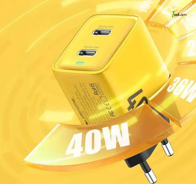 WEKOME WP-U128 40W Gan Dual Type-c Port Cherge Therple Adper Past Зарядка Адаптер գերարագ լիցքավորում 2 PORT