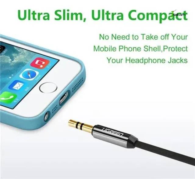 Ugreen AV119 3.5 մմ (պապա-պապա) Aux Audio Flat Cable 0.5m 90 Degree Right Angle for Computer Tablets MP3 Mobil