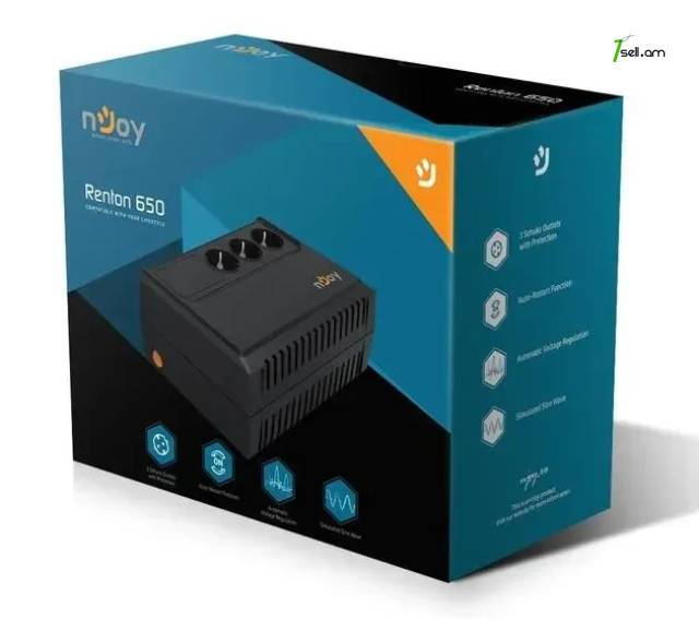UPS NJOY Renton 650VA AVR 3x евро, пластик Անխափան սնուցման աղբյուր Մարտկոց аккумулятор ИБП - NEW