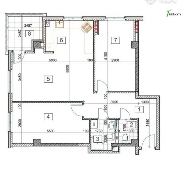 3 սենյականոց բնակարան նորակառույց շենքում Ադոնցի փողոցում, 80 քմ, 3/14 հարկ, բարձր առաստաղներ