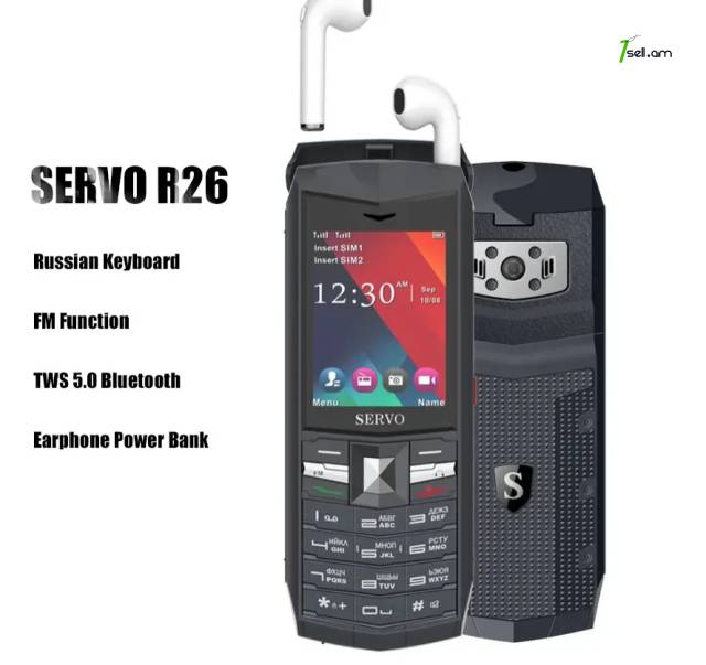 Оригинальный SERVO R26 2,4 "Мобильный телефон с TWS 5.0 Bluetooth для беспроводных наушников 3000mAh PowerBank