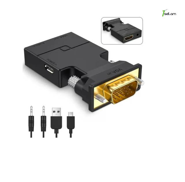 HDMI to VGA ադապտեր 3,5 մմ Mini Jack ելքով Переходник Adapter