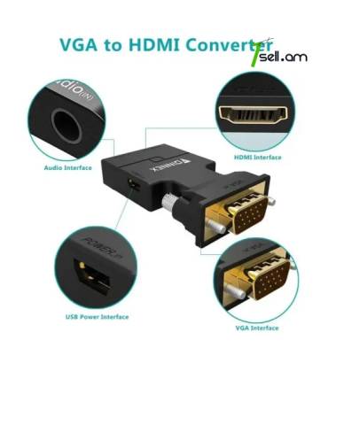 HDMI to VGA ադապտեր 3,5 մմ Mini Jack ելքով Переходник Adapter