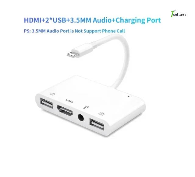 Թվային ընդունիչ Lightning դեպի HDMI SD TF USB 1080P Ethernet Цифровой адаптер разъем для зарядки adapter OTG