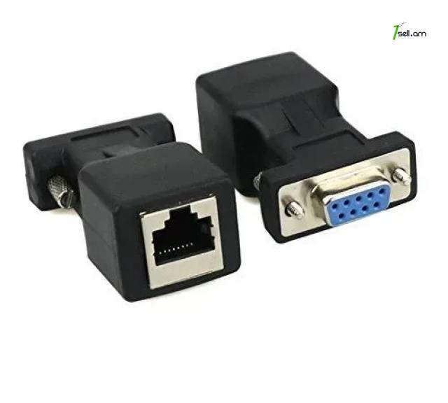 DB9 to RJ45 Serial Adapter (Female) to (Female) Ethernet Converter Compatible 9 Pin (Male) to (Female)