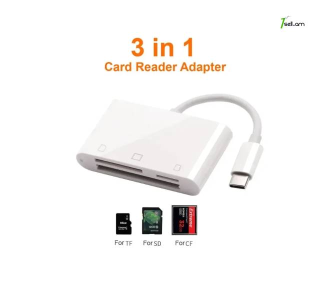 USB Type-C to 3in1 Card Reader Адаптер Ipad pro, Mac, Android, Laptop -ի համար Tanderbold USB-C