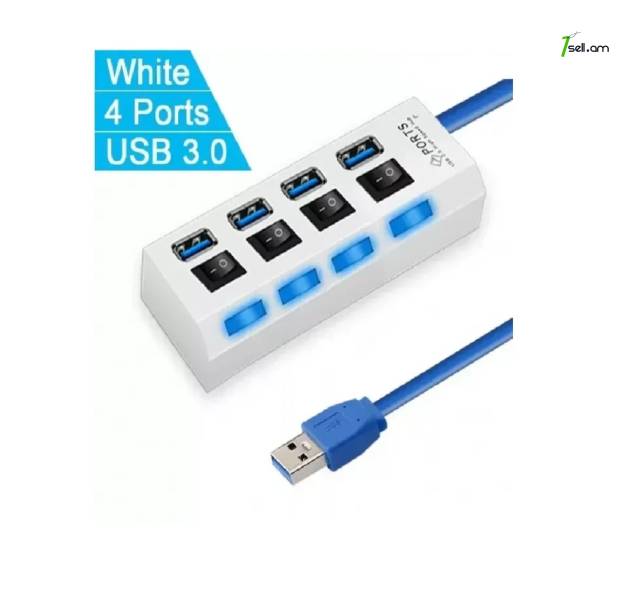 USB 3.0 HUB 4x PORT LED + USB Cable ХАБ switch svich սվիչ հաբ концентратор