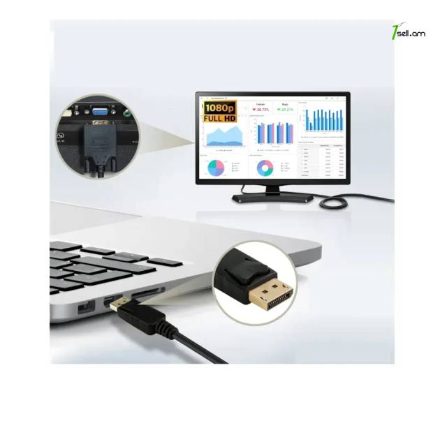 DisplayPort to VGA Adapter кабель 1.8 մ. cable վիդեո մալուխը Ոսկեպատ DP to VGA