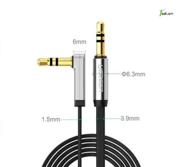 Ugreen AV119 3.5 մմ (պապա-պապա) Aux Audio Flat Cable 0.5m 90 Degree Right Angle for Computer Tablets MP3 Mobil