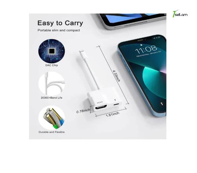 Թվային ընդունիչ Lightning դեպի HDMI SD TF USB 1080P Ethernet Цифровой адаптер разъем для зарядки adapter OTG
