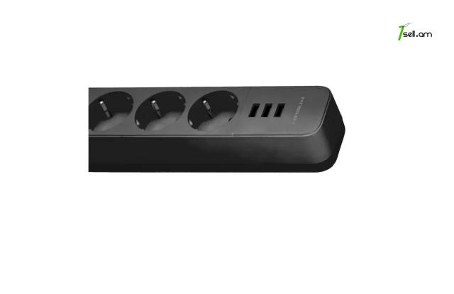 3x USB -ով Երկարացման լար удлинитель + 3x USB + 4 розеткам 2m сетевой фильтр POWER STREAM 2500W 10А