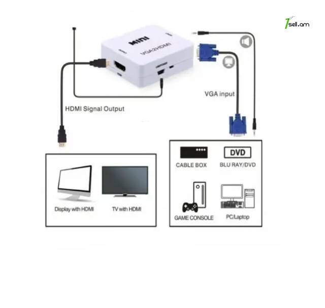 Video Converter VGA на HDMI վիդեո փոխարկիչ VGA դեպի HDMI վիդեո փոխարկիչ адаптер VGA to HDMI