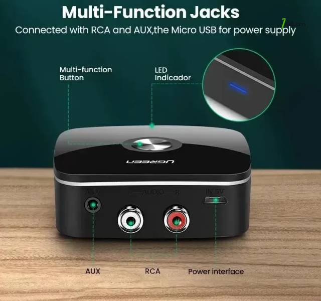 Ugreen Bluetooth 5.0 to RCA AUX, ресивер с поддержкой aptX LL беспроводной музыкальный адаптер