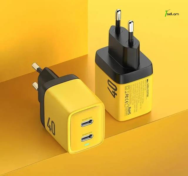 WEKOME WP-U128 40W Gan Dual Type-c Port Cherge Therple Adper Past Зарядка Адаптер գերարագ լիցքավորում 2 PORT