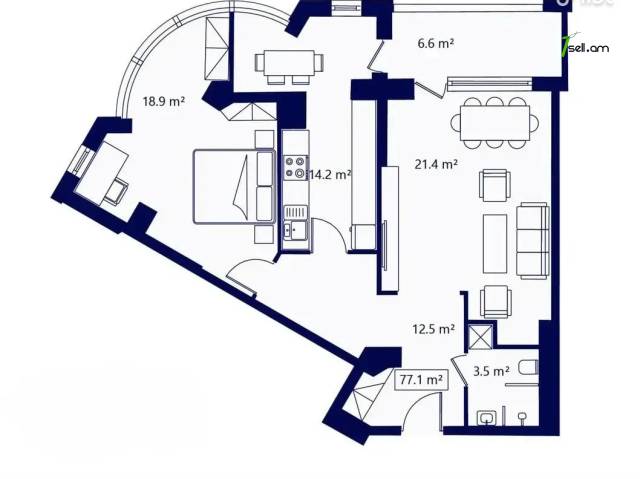 3 սենյականոց բնակարան նորակառույց շենքում Ռիգայի փողոցում, 77 քմ, 4/12 հարկ, բարձր առաստաղներ