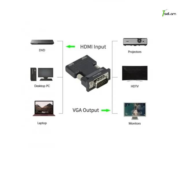 Adapter VGA to HDMI converter for PC, notebook - 1080P FULL HD Ադապտեր адаптер փոխակերպիչ Переходник